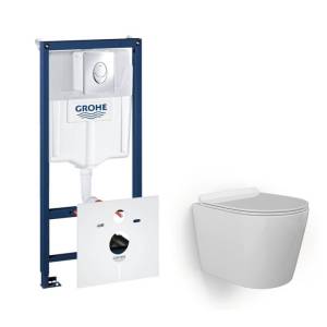 Комплект Grohe GR7501480 Инсталляция для унитаза Grohe Rapid SL + Унитаз подвесной beWash Aldo безободковый, с сиденьем микролифт, белый глянец