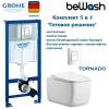 Комплект Grohe GRH772002525T Инсталляция для унитаза Grohe Rapid SL + Унитаз подвесной beWash Schutz безободковый, с сиденьем микролифт, смыв торнадо, белый глянец, кнопка хром