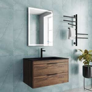 Тумба с раковиной Vincea Chiara 2D 800 2 выкатных ящика, C.Oak, раковина черная