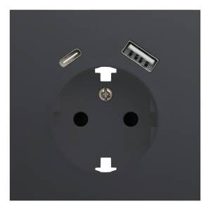 Лицевая панель для розетки 2к+з с USB A+C Rikett 35637 MB черный сатин