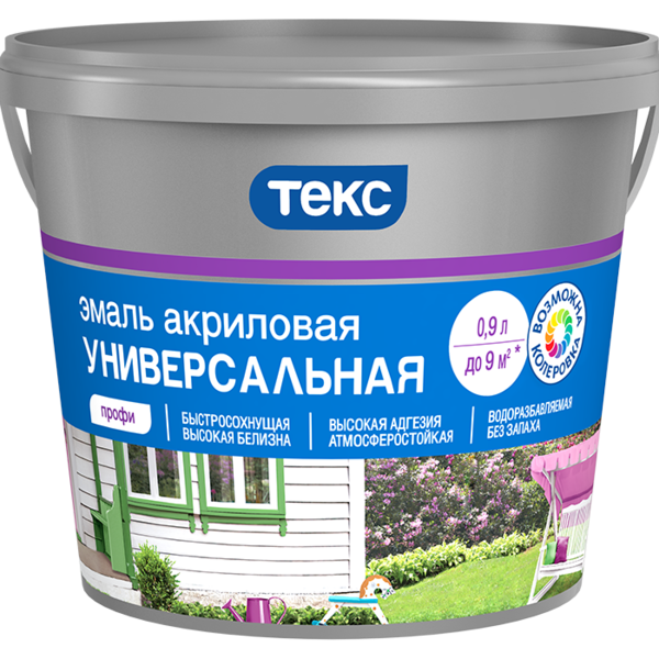 ТЕКС ПРОФИ АКРИЛОВАЯ УНИВЕРСАЛЬНАЯ эмаль водоразбавляемая, матовая, белая (2,7л)