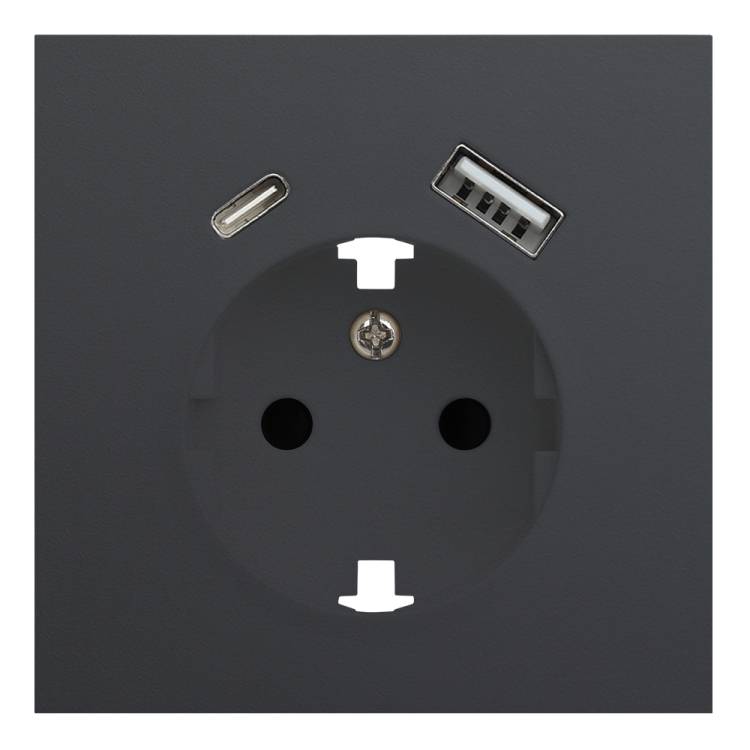 Лицевая панель для розетки 2к+з с USB A+C Rikett 35637 MB черный сатин