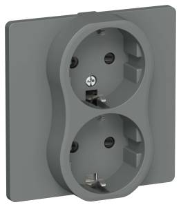 Розетка 2-местная с заземлением и шторками IEK Flite FI-R24C-16-1-K80 мокрый асфальт