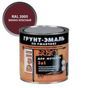 Грунт-эмаль по ржавчине 3 в 1 гладкая алкидная Dali RAL 3005 винно-красный 0.75 л
