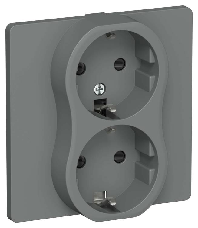 Розетка 2-местная с заземлением и шторками IEK Flite FI-R24C-16-1-K80 мокрый асфальт