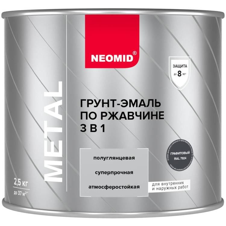 Грунт-эмаль по ржавчине 3 в 1 Neomid графитовая RAL 7024 2.5 кг