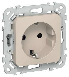 Розетка 1-местная с заземлением и шторками IEK Flite FI-R14-16-1-K88 льняной