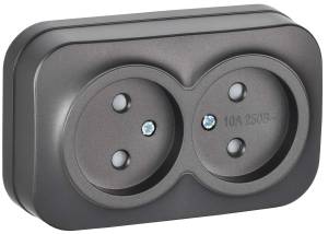 Розетка 2-местная с защитными шторками IEK Glory ERH23-K46M-10 сталь матовый