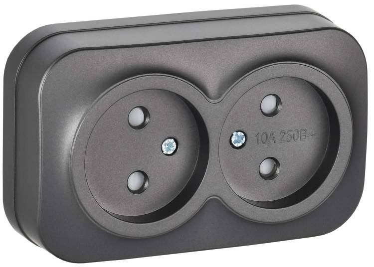 Розетка 2-местная с защитными шторками IEK Glory ERH23-K46M-10 сталь матовый