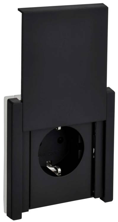 Розетка 1-местная с заземлением, шторками и крышкой IEK Forte&Piano FP-R16-16-1-44-M-K02 черный