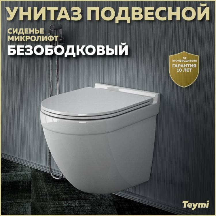 Унитаз подвесной Teymi Iva T40601 безободковый, с сиденьем микролифт, белый