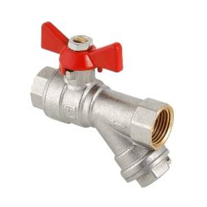 Кран шаровой VALTEC со встроенным фильтром, рукоятка бабочка 1/2 ВВ