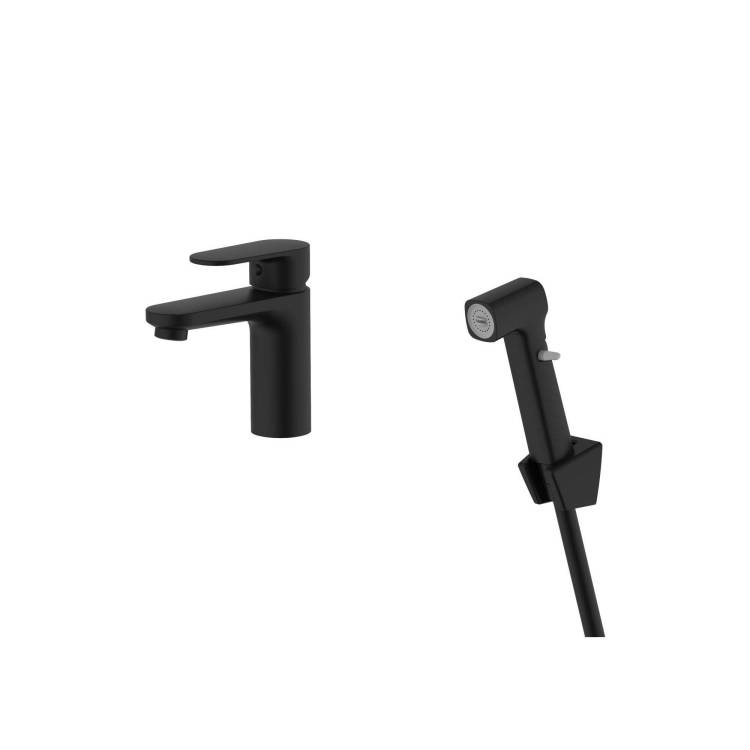 Смеситель для раковины Aquatek Ника AQ1812MB с гигиеническим душем, черный матовый