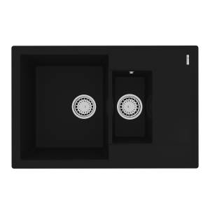 Кухонная мойка Lemark RAMZA 760 9910037 врезная прямоугольная с доп.чашей и крылом из кварцгранита антрацит
