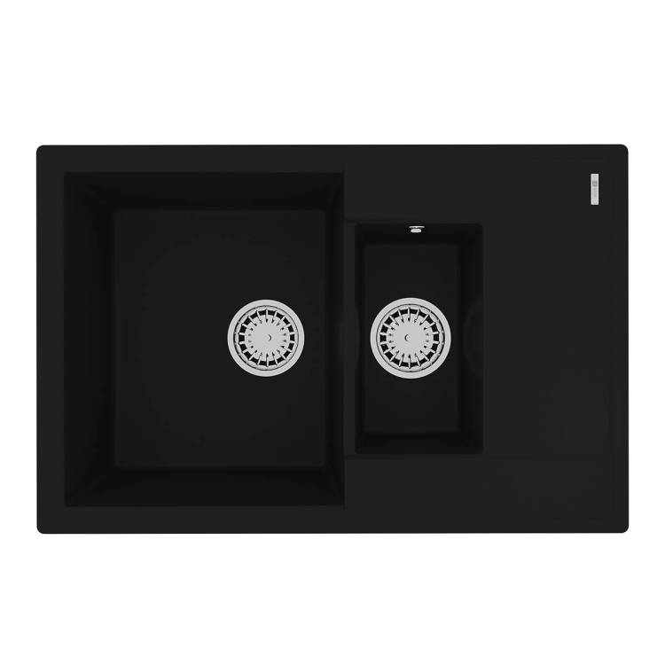 Кухонная мойка Lemark RAMZA 760 9910037 врезная прямоугольная с доп.чашей и крылом из кварцгранита антрацит