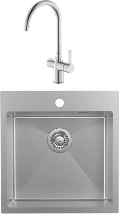 Комплект Мойка кухонная IDDIS Haze HAZ49S0i77 сатин + Смеситель IDDIS Pure PURBNFJi05 для кухонной мойки