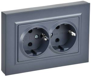 Розетка 2-местная с заземлением и шторками IEK Brite BR-R28-16-K35-F маренго
