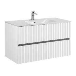 Тумба с раковиной Art&Max Elegant с подсветкой ручек, Белый глянец, 58.5x100