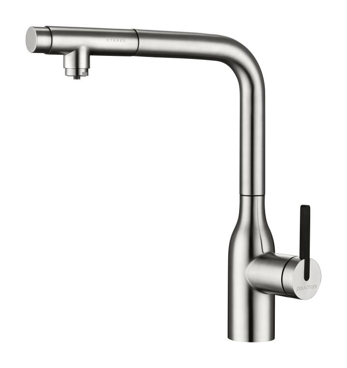 Смеситель для кухни Paulmark Viper Vi213105-BS с выдвижным изливом, брашированная сталь