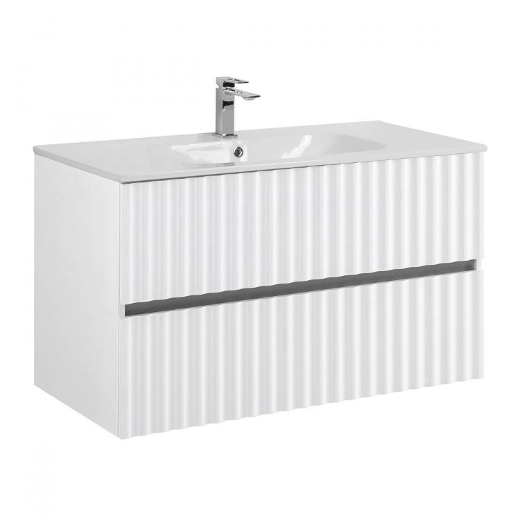 Тумба с раковиной Art&Max Elegant с подсветкой ручек, Белый глянец, 58.5x100