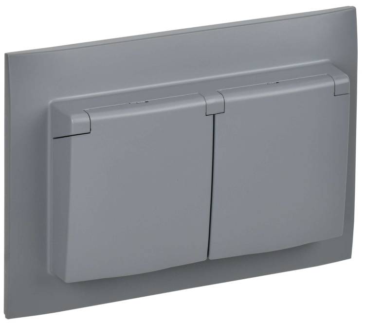 Розетка 2-местная с крышкой IEK Skandy SK-R26-16-44-K03-F серый
