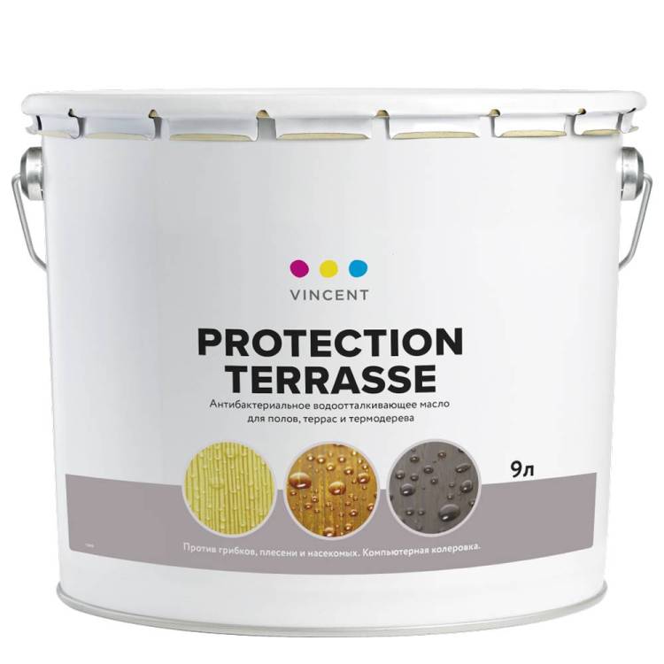 Масло деревозащитное антибактериальное водоотталкивающее Vincent Protection Terrasse 9 л