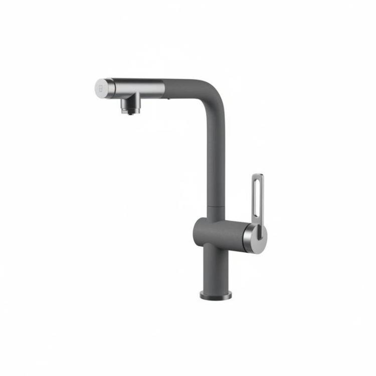 Смеситель для кухни Granula GR-8169 алюминиум, с выдвижным изливом