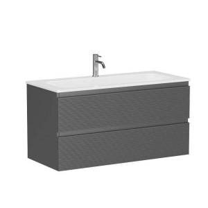 Тумба под раковину Sancos Folk FL100GS подвесная, с рельефным фасадом, grey soft