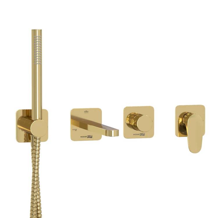 Душевой комплект Wasserkraft Neckar A2151.277.279.280.197.281 золотой, встраиваемый, с изливом, с лейкой