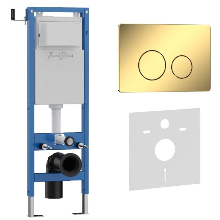 Система инсталляции для унитазов Iberica Blanca Inox-O IB.001M.816 кнопка смыва золото глянцевое