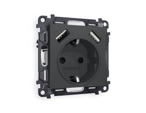 Комплект механизма электрической розетки 2USB A+A 18W (быстрая зарядка) с заземлением Ambrella Volt Alfa MA909010