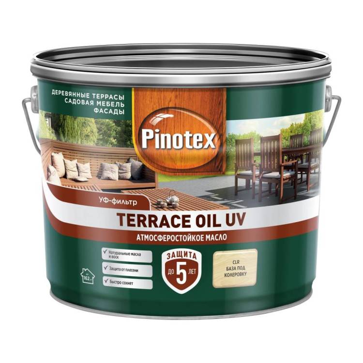 Масло для террас, фасадов и садовой мебели Pinotex Terrace Oil UV база CLR 9 л