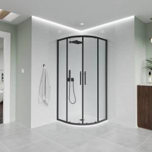 Душевой уголок Veconi Evo 200 B профиль черный матовый, стекло прозрачное, 100x100x195