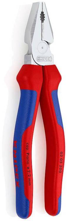 Плоскогубцы KNIPEX комб. особ. мощн., рез: провол. твёрд. d 2.5 мм, роял. струна d 2 мм, кабель d 11.5 мм, L-180 мм, хром, 2К ручки