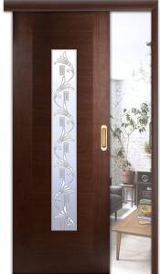 Раздвижная шпонированная дверь Belwooddoors Классика люкс остеклённая венге 600x2000