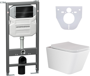 Комплект Унитаз подвесной Ceramica Nova Metric Rimless CN3007 с микролифтом, безободковый + Система инсталляции для унитазов Ceramica Nova Envision Flat CN1002B кнопка черная матовая +  и шумоизоляционной панелью