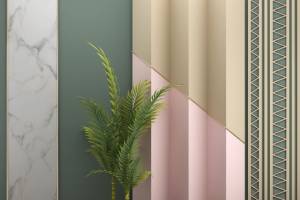 3D Фотообои Artegrafico «Пальмовые ветви на объемной стене» OP-009 акварель