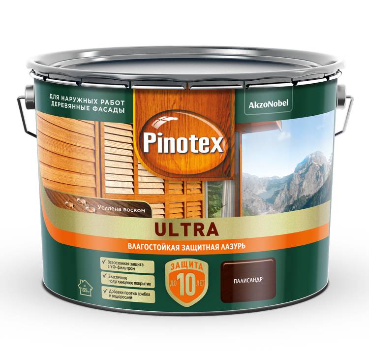 Пропитка декоративная для защиты древесины Pinotex Ultra AWB полуглянцевая палисандр 9 л