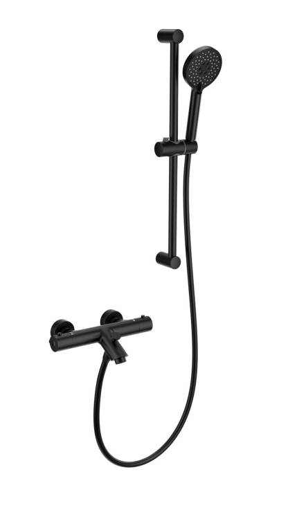 Смеситель для ванны Wonzon & Woghand WW-C2002-A-MB с душевым гарнитуром и термостатом, черный матовый