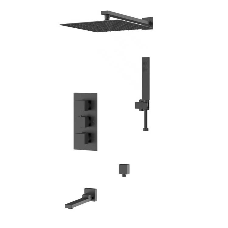 Душевая система D&K Liszt Bayern DA2515605A04 черная, встраиваемая, с термостатом, с изливом