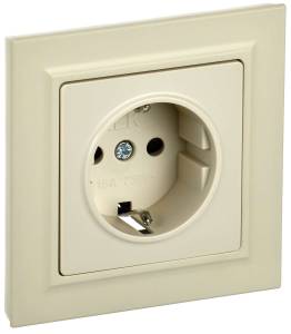 Розетка 1-местная с заземлением и шторками IEK Brite BR-R14-16-K10-F бежевый