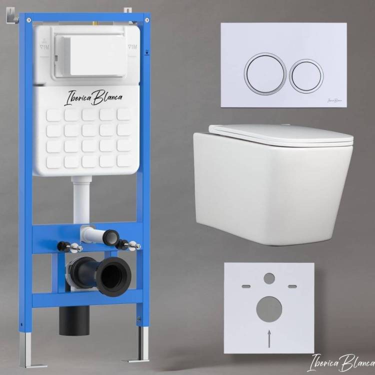 Комплект Iberica Blanca Toledo Alto IB001.TLA.231.821 унитаз безободковый, белый, сиденье микролифт, клавиша смыва белый глянцевый