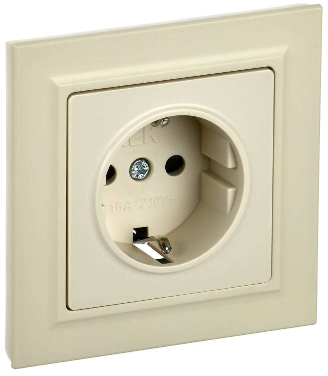 Розетка 1-местная с заземлением и шторками IEK Brite BR-R14-16-K10-F бежевый