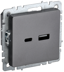 Розетка USB type A+C IEK Brite BR-U22-018-K46 сталь