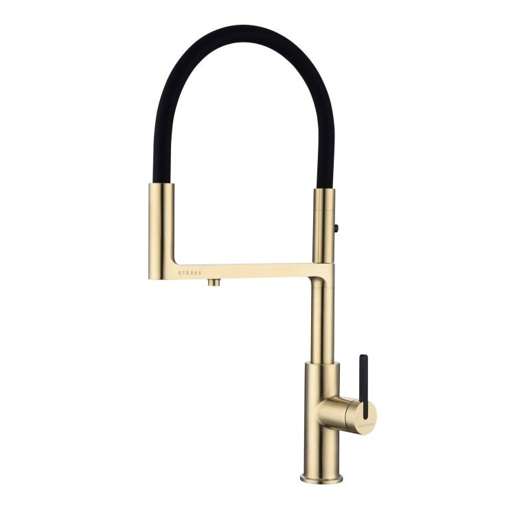 Смеситель для кухни Paulmark Tornado To213402-LG с гибким изливом, светлое золото