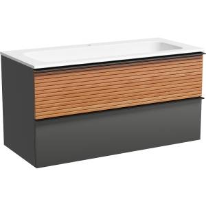 Тумба под раковину Sancos Delta DL100GR 995х445х500, c двумя ящиками Soft close, ручки чёрные, дуб красный/графит