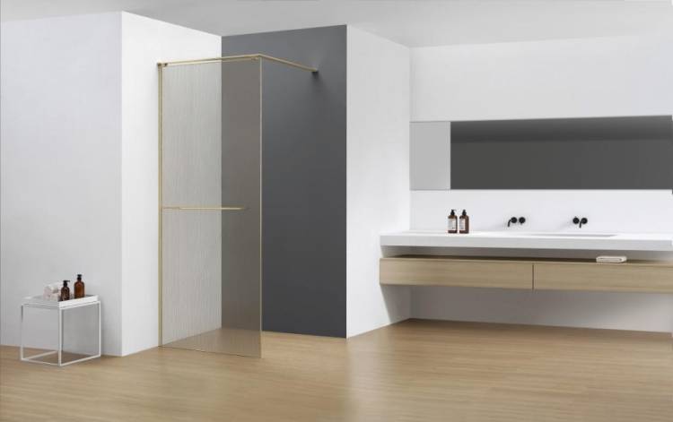 Душевая перегородка AQUAme AQM3720-3-10 профиль золото шлифованное, стекло лён, 100x200