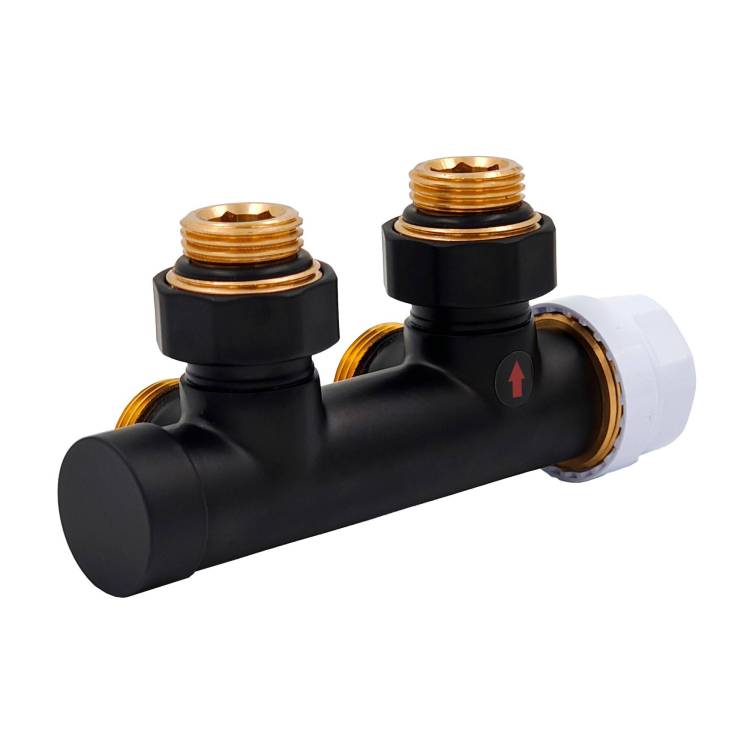 Узел нижнего подключения Primoclima Armature PCS3412MB термостатический, угловой, правый 1/2"х3/4", черный матовый