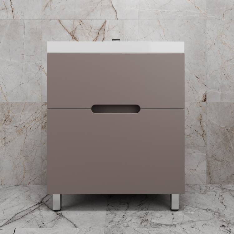 Тумба с раковиной Style Line Матис 70 напольная, тауп темный, раковина белая, 82x70x45