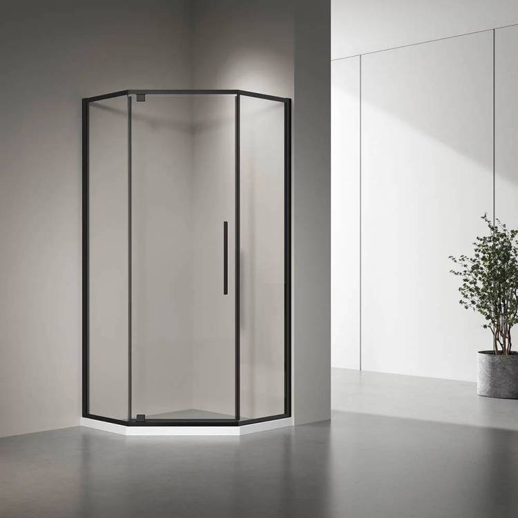 Душевой уголок Veconi Rovigo профиль черный, стекло прозрачное, 90x90x195